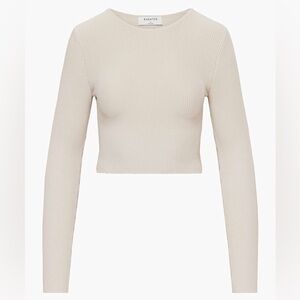 Aritzia Babaton Sculpt Knit Crew Cropped Longsleeve - Matte Pearl Ribbed Top